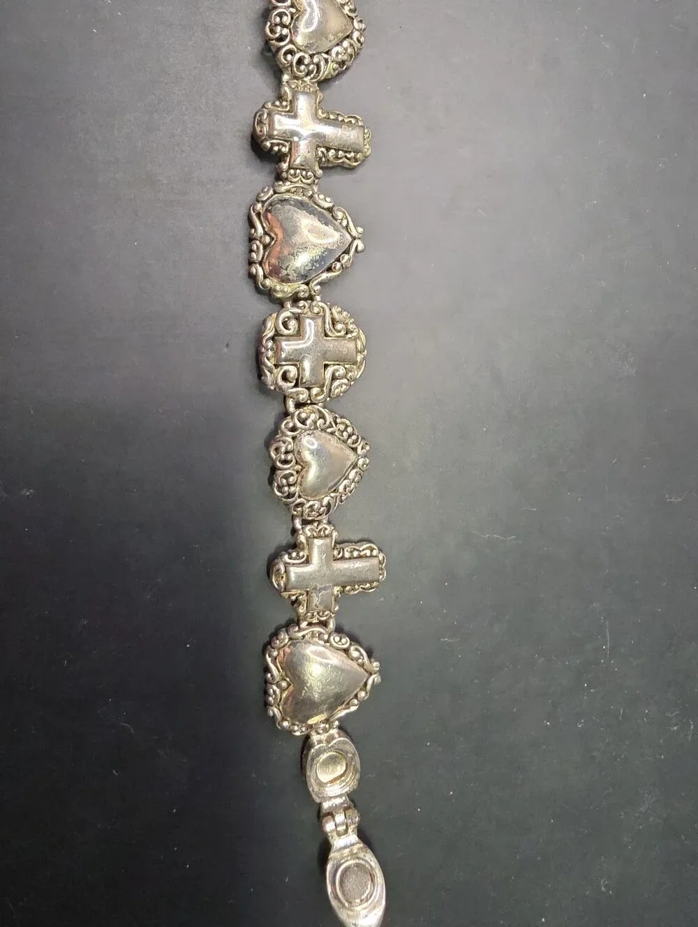 Silver-Tone Heart & Cross Link Bracelet